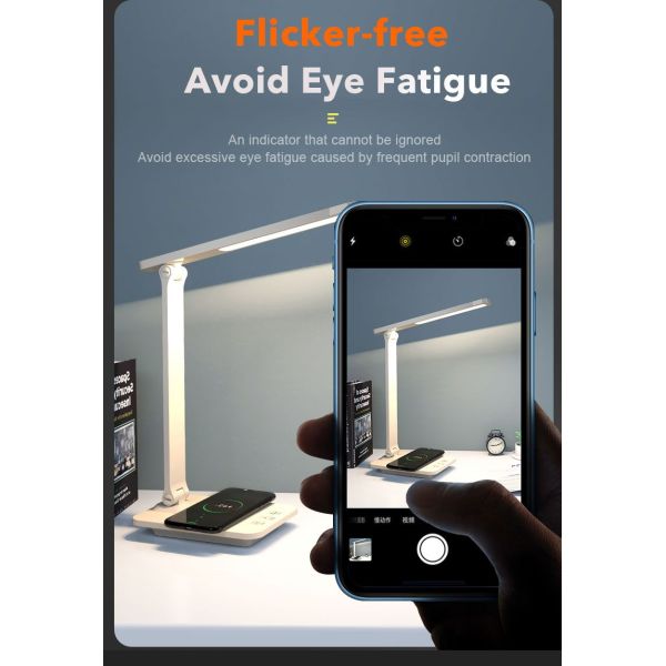 LED Desk Lamp With USB Port Fast Wireless Charger Eye Caring Dimming Table Lamp For Mobile Phones