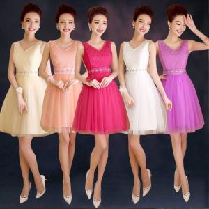 China New Short Halter Champagne Purple Bridesmaid Dress Bride Strapless Lace Rose Dress on sale