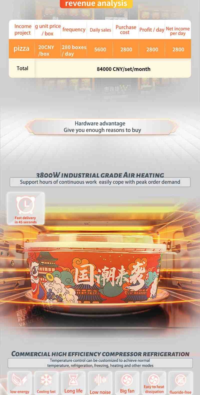 Vendlife mart Bento Vending Machine - Automatic Unmanned Hot Food & Prepared Meal Vendor, Microwave Heating, 32-inch Touch Screen, QR/Card/Cash