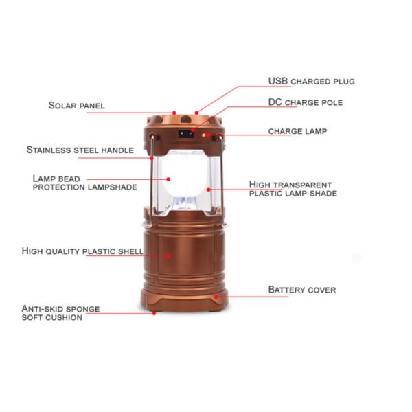 Solar Panel rechargeable led camping lantern Portable Light Camping ABS Shell