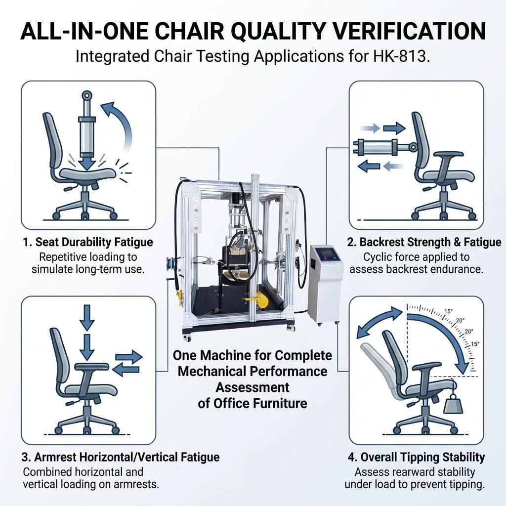 Office Chair Multi-function Comprehensive Fatigue Tester Seat Impact Backrest Pull Armrest Cycle Durability Testing Machine
