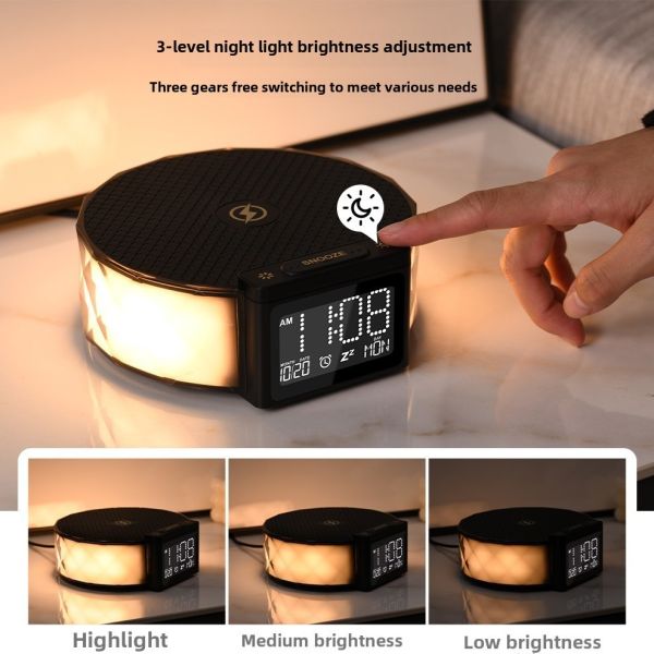 RGB Bedside Night Light 10W Smart Bluetooth Speaker Wireless Charging Lamp Clock Mobile Dock