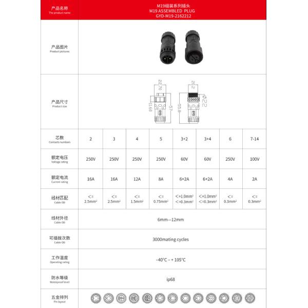 ip68 M19 Thread Docking Waterproof Joint 16A Powered Waterproof Aviation Connector