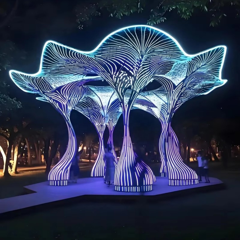 Interactive Light Web Installation For International Light Festivals Custom Large Scale Responsive Network Sculpture