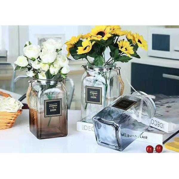 Elegant Square Decorative Clear Glass Vases Customized Logo Printing