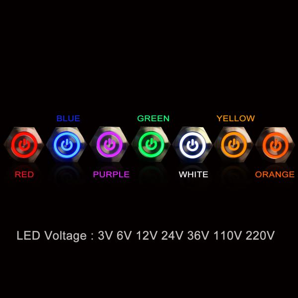 Ip67 Waterproof Push Button Switch Led Illuminated 36V Steel 19mm Normal Open