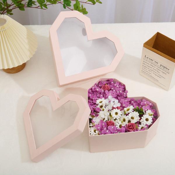 Custom Heart-Shaped Flower Gift Box With Transparent Window Direct with Heart-Shaped