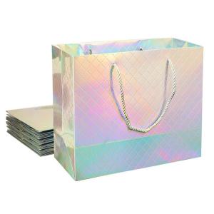 Buy cheap Custom Logo Printed Wholesale Retail Rainbow Iridescent Fancy Holographic Hologram Paper Gift Bags product