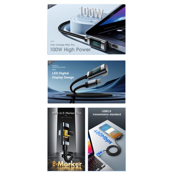 Aluminum Alloy C-C USB C To C Charging Cable 100W ES-X47 Series 1m 2m