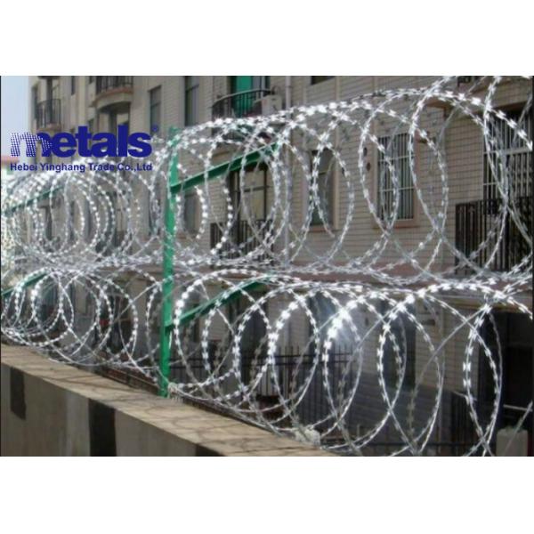 Galvanized High Security Fencing Barbed Tape Concertina In Military Prison Industrial Settings