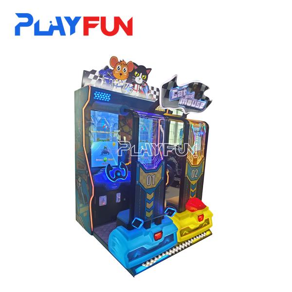 PlayFun Coin Operated Cat and Mouse Indoor Driving Game Kids Drive Car Racing Speed Drift Arcade Family Redemption Game Machine