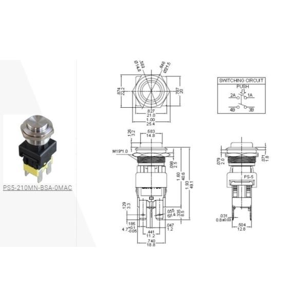 25mm 30mm Metal Push Button Switch Normally Closed Button Switch ROHS