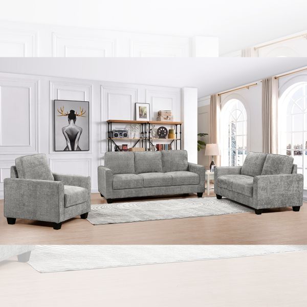 3 Piece Sofa set, Gray Fabric