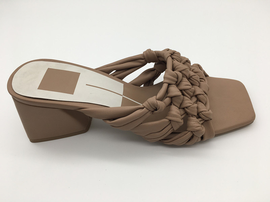 Ladies Block Heeled Mules Open Toe With Rubber Sole Leather Lining