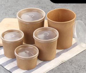 Disposable paper hot soup cup with paper flat lid