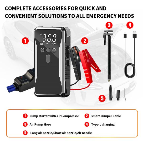 Portable Intelligent Tyre Pump 3-140 Psi Electric Tire Inflator Electric Bikes Motorcycles Automobile 2 In 1 portable car jump starter emergency car