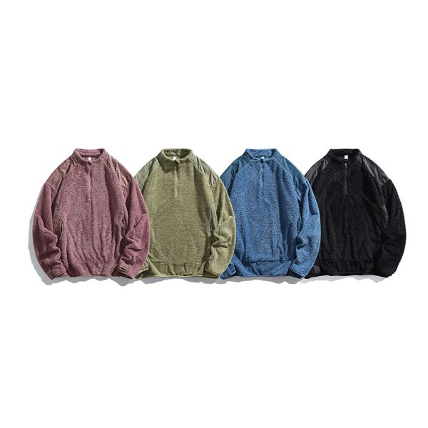 Custom OEM ODM Stand Collar Air Breath Thermal Fleece Pullover, Constant Temperature Warm Color Block Outdoor Hiking Top, Custom Logo & Fabric