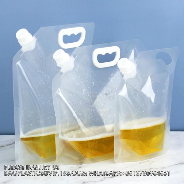 Clear Stand Up Plastic Packaging Bag With Handle Reusable Juice Liquid Nozzle Bag Portable Water Storage Bag