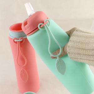 Buy cheap Pink Green Reusable Silicone Water Bottle For Outdoor Sports Travel OEM product