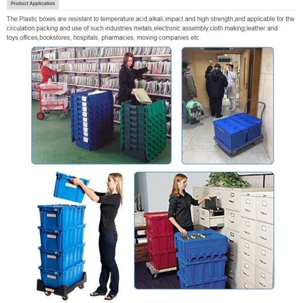 Heavy duty stackable attached lid turnover box, Stackable and nestable plastic shipping tote box for storage or moving