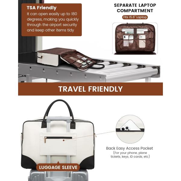 Large Beige Carry On Overnight Duffle Airplane Approved Travel Bag with Laptop Compartment