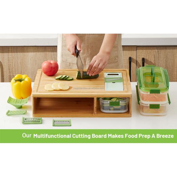Hotel Bamboo Cutting Board With Containers And Locking Lid And Graters For Home and Bar