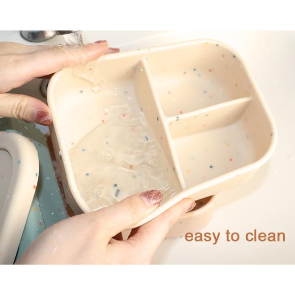 3 Compartment Silicone Lunch Containers , Reusable Silicone Bento Lunch Box Leak Proof