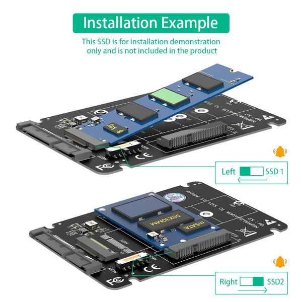 2 In 1 Combine M.2 NGFF Key B & MSATA SSD To SATA3 Adapter LED Indicates Power Status