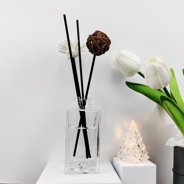 Round Glass Aromatherapy Reed Diffuser Bottles Perfume Rectangle Glass Bottle with Caps