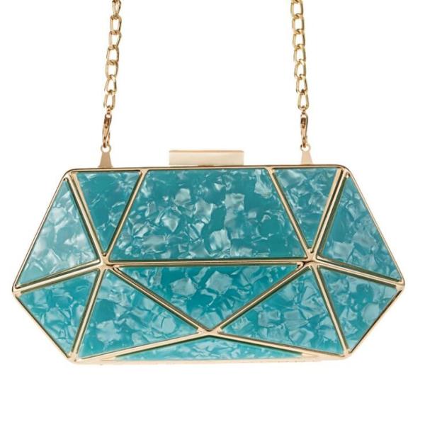 OEM Green Acrylic Gold Hexagon Purse Frame With Chain Loops