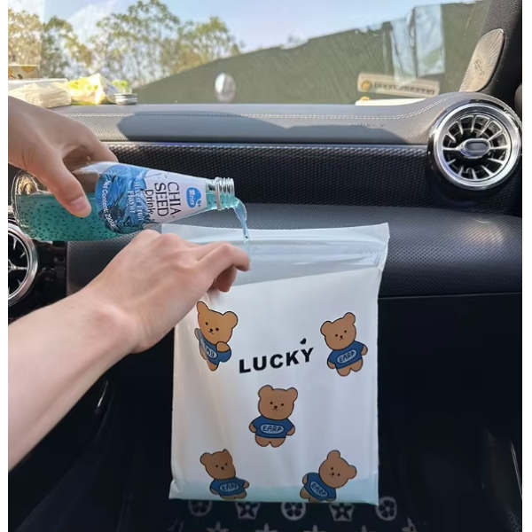 No Trace Bear Folding Garbage Pouch Car Storage Bag with Adhesive for Inside the Car Stand-up Pouch for Diapers Toilet Paper Use