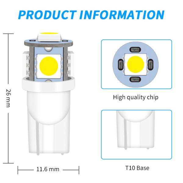 194 Automotive LED Light Bulbs 6500K Wedge T10 SMD 5050 Chips