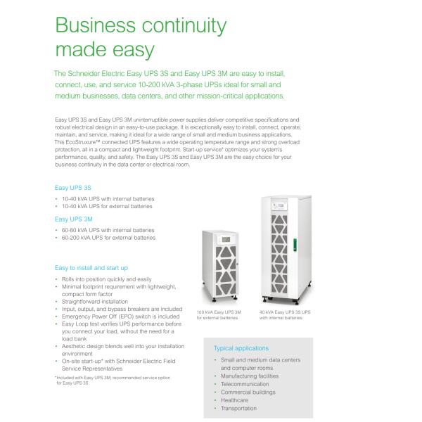 APC Easy UPS 3M 200kVA 400V 3:3 UPS E3MUPS200KHS For External Batteries