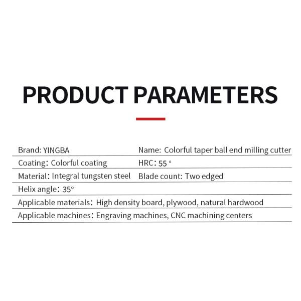 Customizable Carving Drill Bits 2 Flutes HRC55 Ball Nose DLC Taper Milling Cutter