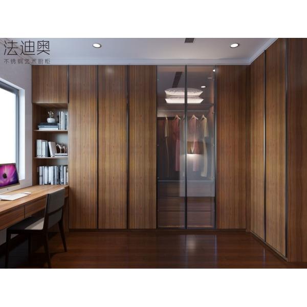 Dark Wood Stainless Steel Wardrobe with Glass and Integrated Desk