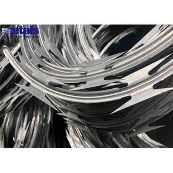 Galvanized High Security Fencing Barbed Tape Concertina In Military Prison Industrial Settings