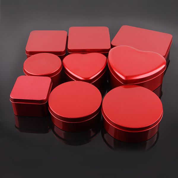 Luxury Red Candy Tin Cans Round Tinplate Box Wedding Cookie Chocolate Candle Gift Matte Finish