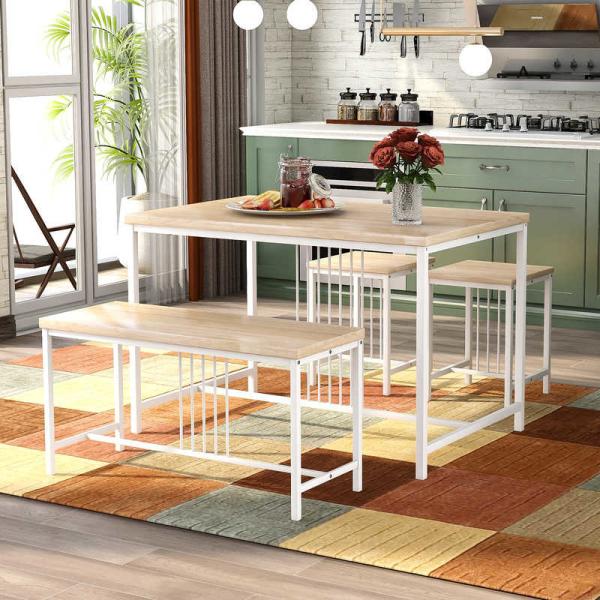 Metal Frame Wooden 4 Piece Dining Room Table And Chair Set 27.5''W Table