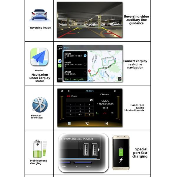 Creatall 7-Inch Telescopic All-in-One CarPlay Radio with MP5 MP4 Card Slots for BT Wireless Hands-Free Player