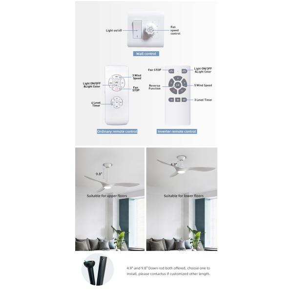 Popular 52 Inch 90lm/W ABS Blade Ceiling Fan With Light 50000hours