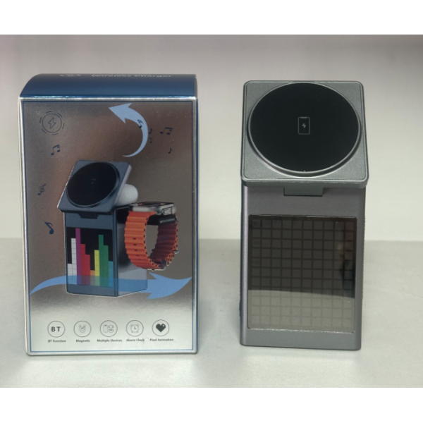 6 In 1 Pixel Animation Wireless Speaker Alarm Clock Multifunctional Magnetic Phone Charger Stand