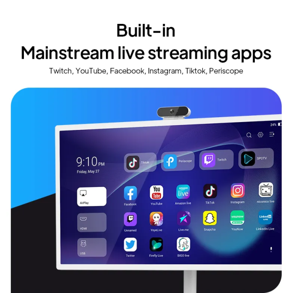 21.5-inch Portable Smart Display on Wheels, Battery Powered Standby Screen for Fitness, Yoga and Live Streaming