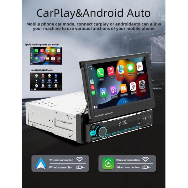 Creatall 7-Inch Wireless Universal Car MP5 Player Telescopic Single Spindle Dashboard Mounted MP3 Card Slot USB CarPlay