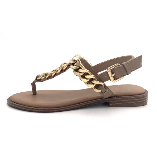 Buckle Closure Womens Flat Sandals With Leather Upper Rubber Sole