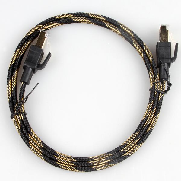 Stable RJ45 Cat8 Patch Cable Nylon Braided Black Yellow High Speed