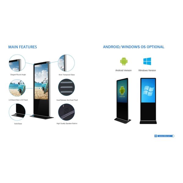 32 Inch Floor Standing Digital Signage with 1920*1080 Resolution and Touch Screen LCD Display