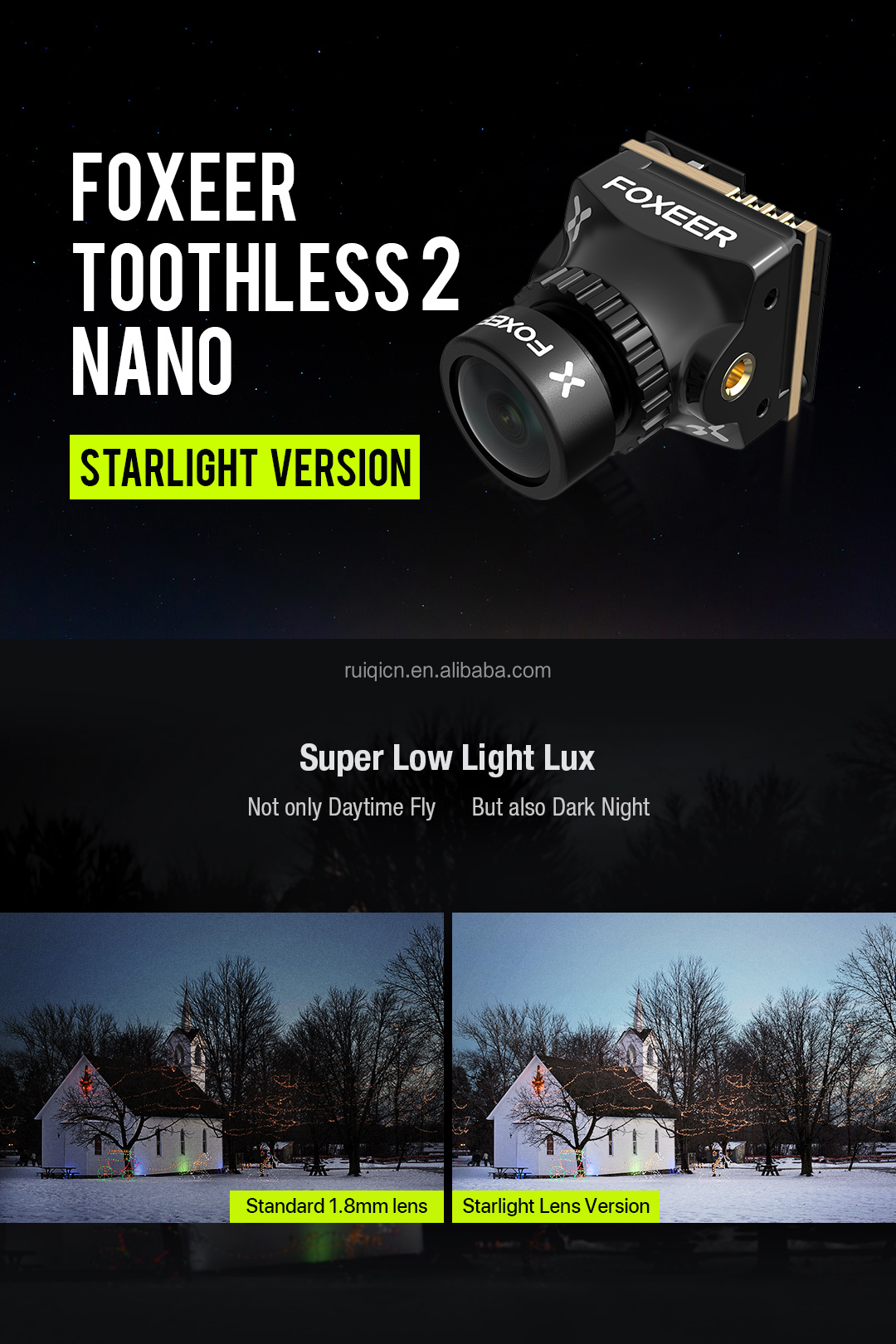 Hot Foxeer Toothless 2 StarLight Mini 1.8/2.1mm FPV Camera HDR 1/2 CMOS Sensor 1200TVL For F405 F722 Controller RC Drone