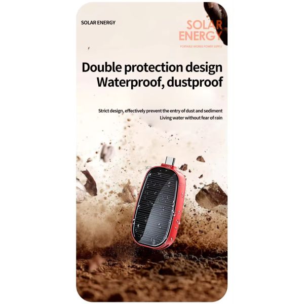 Mini Small Keychain Outdoor Emergency Solar Wireless Charger Key Chain Power Bank Portable Mobile Charging 1200mAh