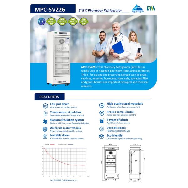 2-8 Degree 226L Capacity Biomedical Pharmaceutical Grade Refrigerators For Vaccines Cold Storage