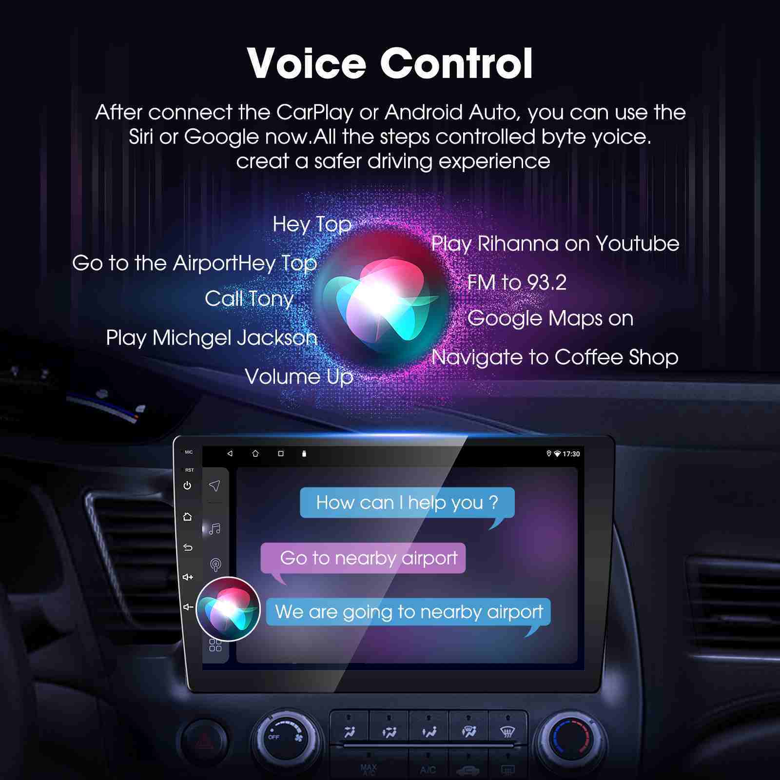 9 Inch Touchscreen Android Car Stereo with Wireless CarPlay and Android Auto Universal Car Audio System